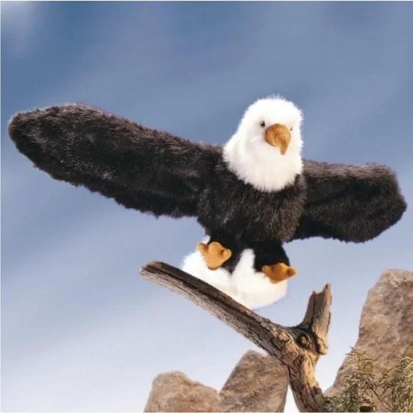 NEW! Folkmanis Puppets Soft Plush Realistic Bald Eagle Hand Puppet Black & White - Picture 2 of 5